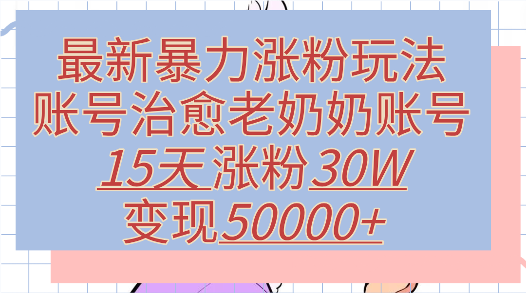 最新暴力涨粉玩法，治愈老奶奶账号，15天涨粉30W，变现50000+【揭秘】-青简副业网