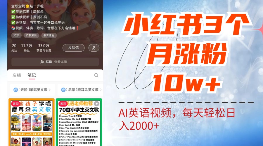 小红书三个月涨粉10W！AI英语视频0成本制作，每天轻松日入2000+-青简副业网
