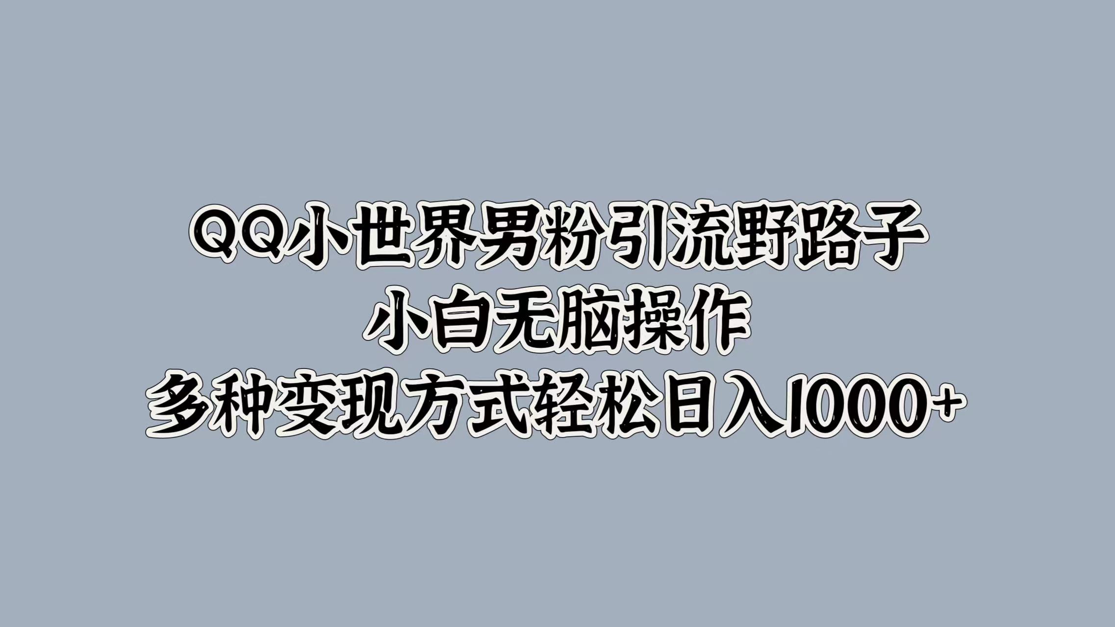 QQ小世界男粉引流野路子，小白无脑操作，多种变现方式轻松日入1000+-青简副业网