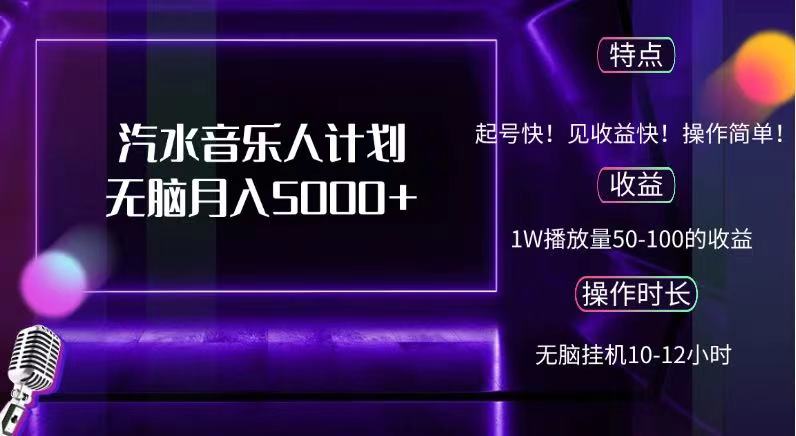 抖音汽水音乐人，计划无脑月入5000+-青简副业网