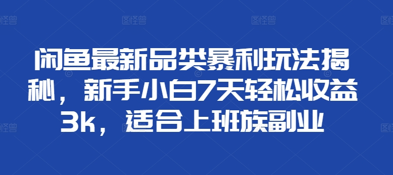 闲鱼最新品类暴利玩法揭秘，新手小白7天轻松赚3000+，适合上班族副业-青简副业网