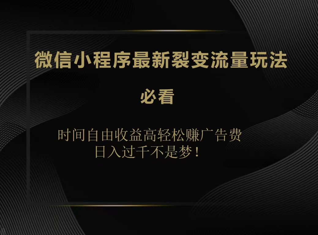 微信小程序最新裂变流量玩法，时间自由收益高轻松赚广告费，日入200-500+-青简副业网