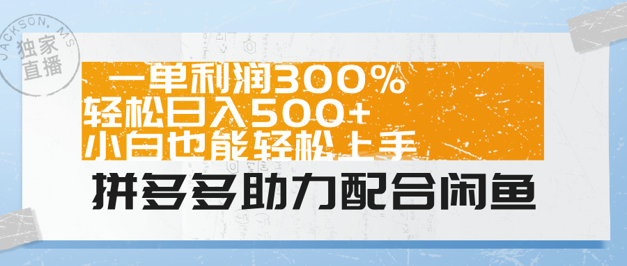 拼多多助力配合闲鱼 一单利润300% 轻松日入500+ 小白也能轻松上手！-青简副业网