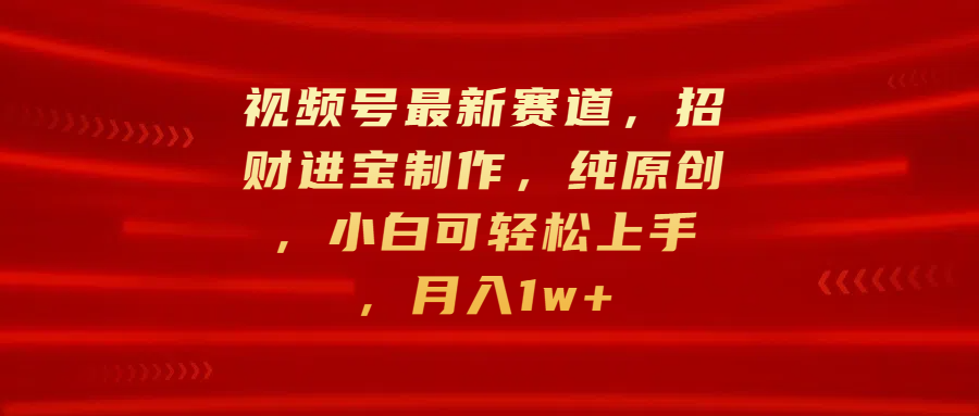 视频号最新赛道，招财进宝制作，纯原创，小白可轻松上手，月入1w+-青简副业网