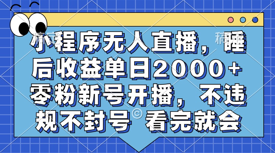 小程序无人直播，睡后收益单日2000+ 零粉新号开播，不违规不封号 看完就会-青简副业网
