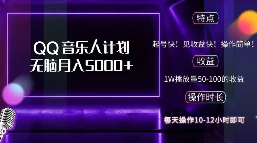 2024 QQ音乐人计划，轻松月入5000+，纯无脑操作，可批量放大操作-青简副业网