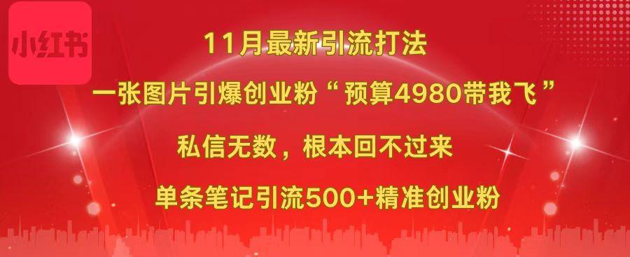 小红书11月最新图片打法，一张图片引爆创业粉“预算4980带我飞”，私信无数，根本回不过来，单条笔记引流500+精准创业粉-青简副业网