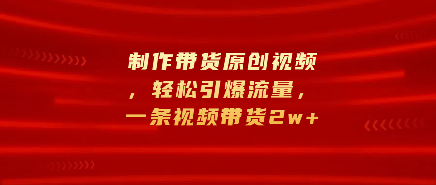 制作带货原创视频，轻松引爆流量，一条视频带货2w+-青简副业网