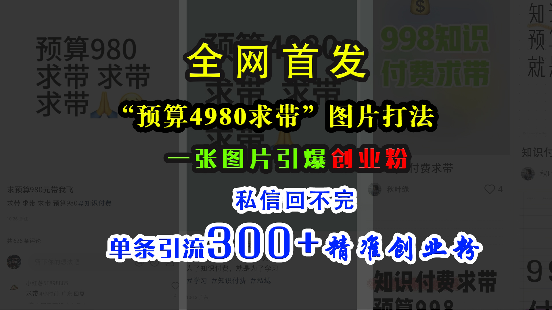 小红书“预算4980带我飞”图片打法，一张图片引爆创业粉，私信回不完，单条引流300+精准创业粉-青简副业网