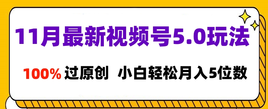 11月最新视频号5.0玩法，100%过原创，小白轻松月入5位数-青简副业网