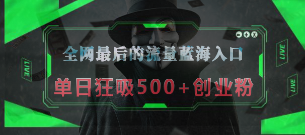 全网最后的流量蓝海入口，半小时引流50+创业粉，单日狂吸500+创业粉-青简副业网