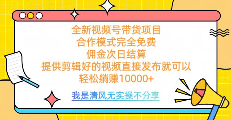 全网最新视频号带货，完全免费合作，佣金次日结算，轻松躺赚10000+-青简副业网