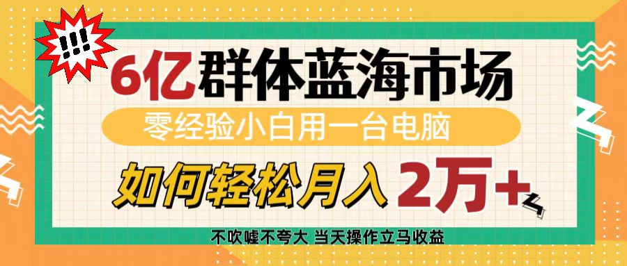 6亿群体蓝海市场，零经验小白用一台电脑，如何轻松月入2万+-青简副业网