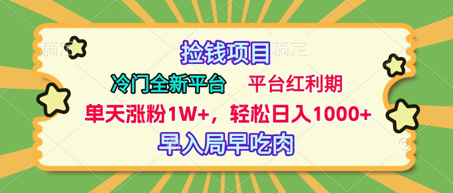 冷门全新捡钱平台，当天涨粉1W+，日入1000+，傻瓜无脑操作-青简副业网
