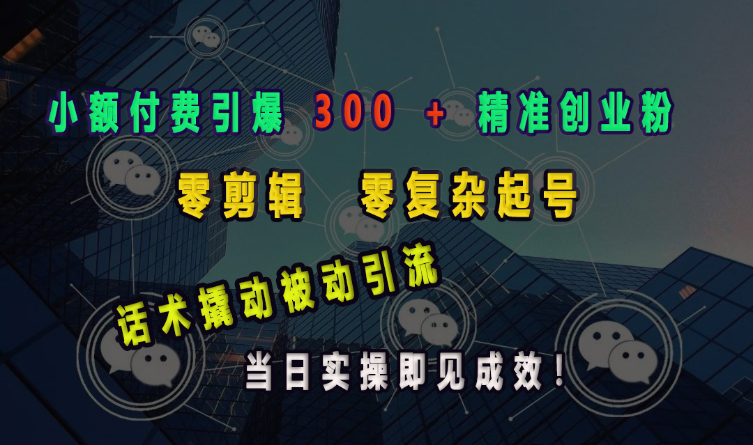 小额付费引爆 300 + 精准创业粉，零剪辑、零复杂起号，话术撬动被动引流，当日实操即见成效！-青简副业网