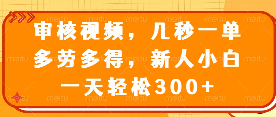 审核视频项目，几秒一单，多劳多得，新人小白一天轻松300+-青简副业网