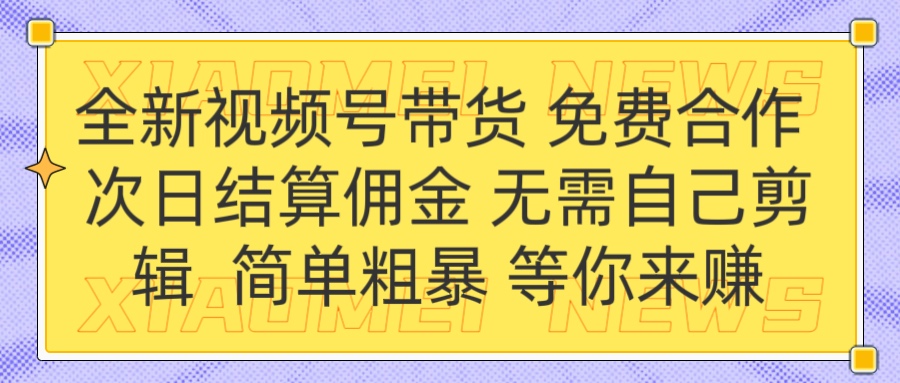 全新视频号 免费合作 佣金次日结算 无需自己剪辑-青简副业网