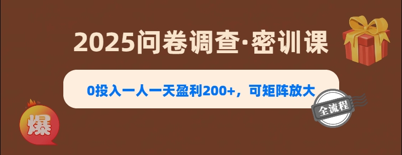 2025《问卷调查》0投入一人一天盈利200+，可矩阵放大-青简副业网
