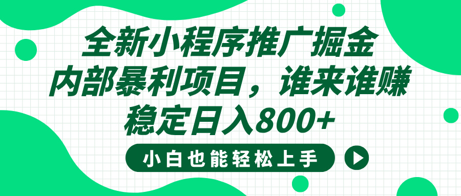 全新小程序推广掘金，内部暴利项目，小白轻松上手，稳定日入800+-青简副业网