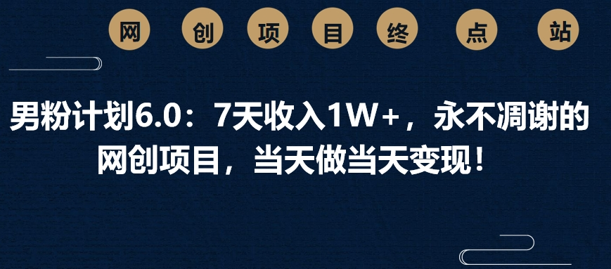 男粉计划6.0：7天收入1W+，永不凋谢的网创项目，当天做当天变现！-青简副业网
