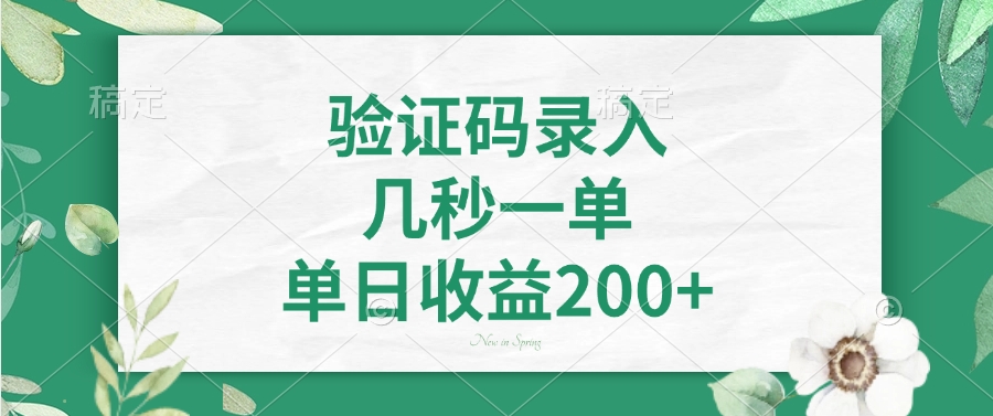 验证码录入，看图识字，几秒一单，单日收益200+-青简副业网