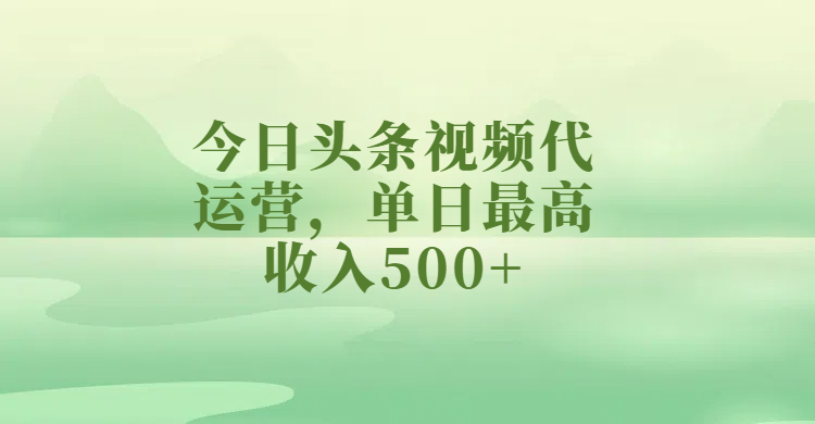 今日头条视频代运营，单日最高收入500+-青简副业网