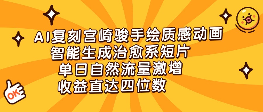 AI复刻宫崎骏手绘质感动画，智能生成治愈系短片，单日自然流量激增，收益直达四位数-青简副业网
