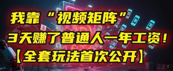 我靠“视频矩阵”，3天赚了普通人一年工资！【全套玩法首次公开】-青简副业网
