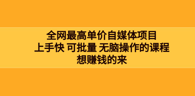 【副业项目3976期】全网最单高价自媒体项目：上手快 可批量 无脑操作的课程，想赚钱的来-青简副业网