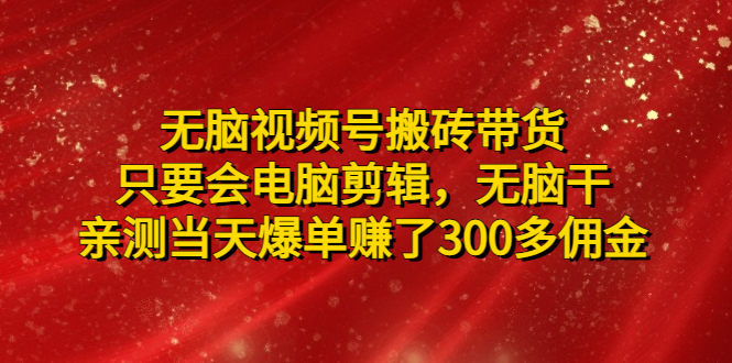 【副业项目5070期】无脑视频号搬砖带货，只要会电脑剪辑，无脑干，亲测当天爆单赚了300多佣金-青简副业网