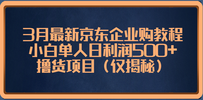 【副业项目5406期】3月最新京东企业购教程，小白单人日利润500+撸货项目（仅揭秘）-青简副业网