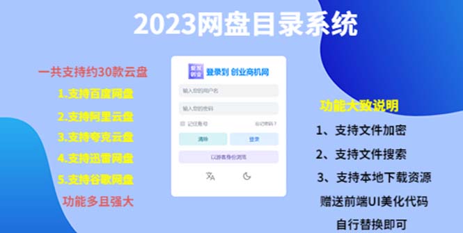 【副业项目5566期】2023网盘目录运营系统，一键安装教学，一共支持约30款云盘-青简副业网