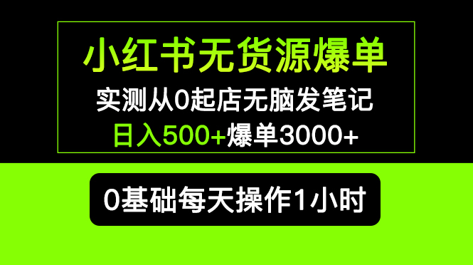 【副业项目5585期】小红书无货源爆单 实测从0起店无脑发笔记 日入500+爆单3000+长期项目可多店-青简副业网