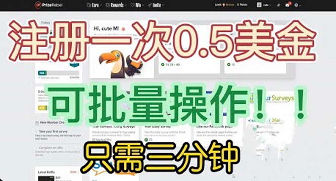 【副业项目6345期】国外项目注册一次0.5美金 只需三分钟无脑操作 可批量放大 小白工作室福利-青简副业网