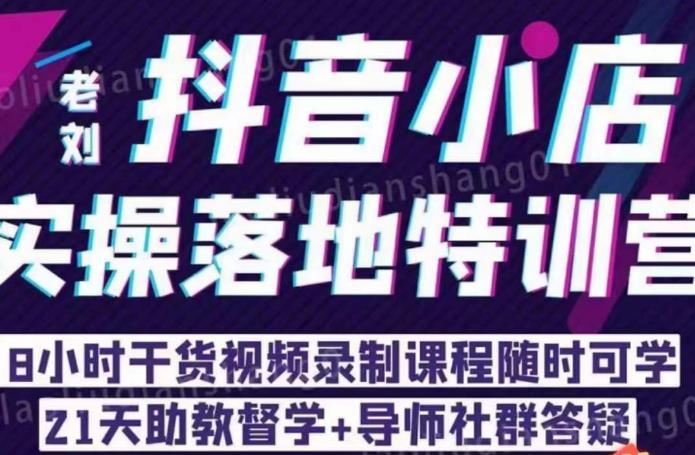 【副业项目6755期】老刘·抖店商品卡流量，​抖音小店实操落地特训营，8小时干货视频录制课程随时可学-青简副业网