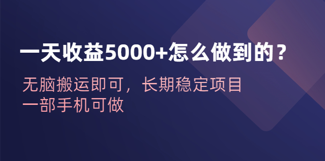【副业项目6540期】一天收益5000+怎么做到的？无脑搬运即可，长期稳定项目，一部手机可做-青简副业网