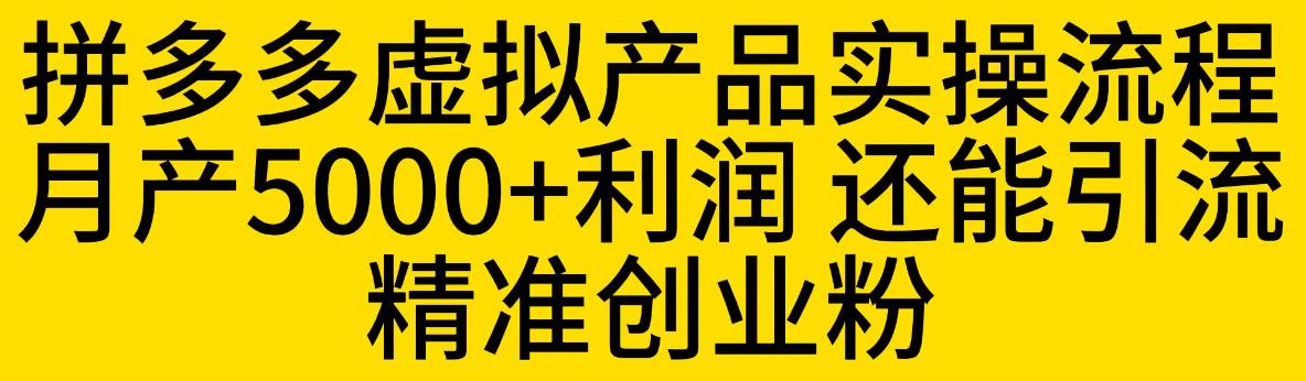 【副业项目6569期】拼多多虚拟产品实操流程，月产5000+利润，还能引流精准创业粉-青简副业网