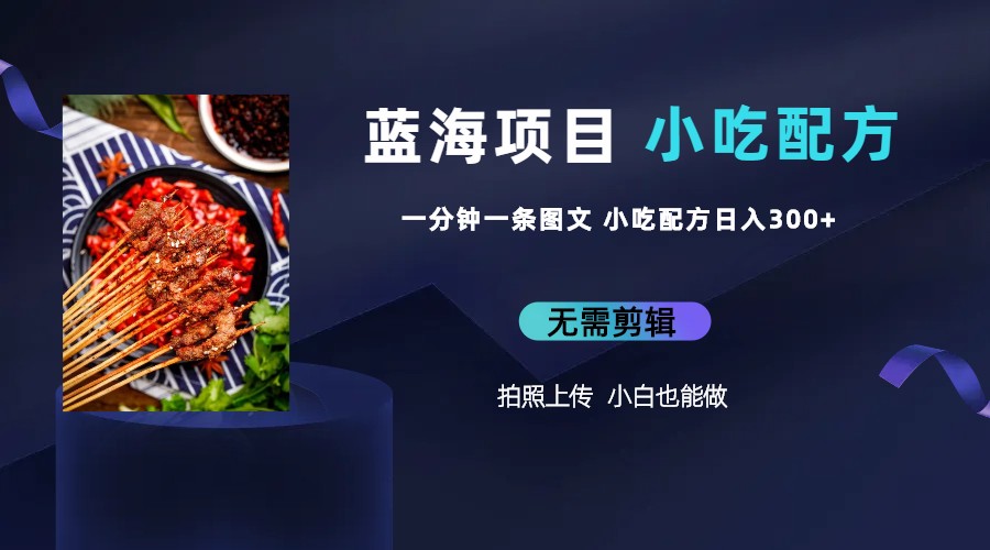 【副业项目6497期】蓝海项目一分钟一条图文作品-日入300+小吃配方项目（附 684G小吃配方）-青简副业网
