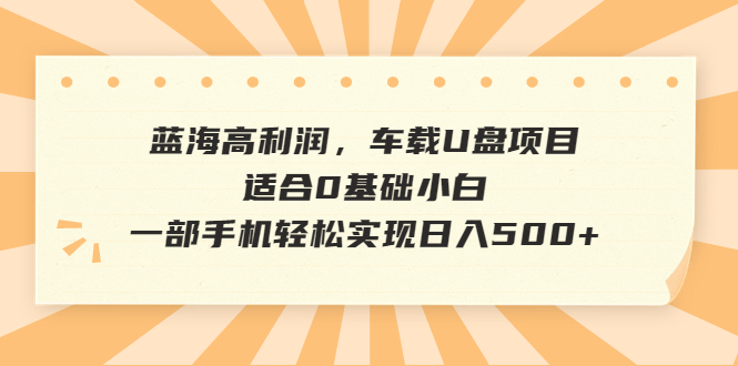 【副业项目6800期】蓝海高利润，车载U盘项目，适合0基础小白，一部手机轻松实现日入500+-青简副业网