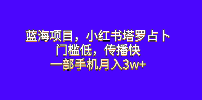 【副业项目6528期】蓝海项目，小红书塔罗占卜，门槛低，传播快，一部手机月入3w+-青简副业网