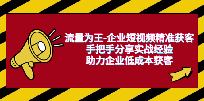 【副业项目6601期】流量为王-企业 短视频精准获客，手把手分享实战经验，助力企业低成本获客-青简副业网
