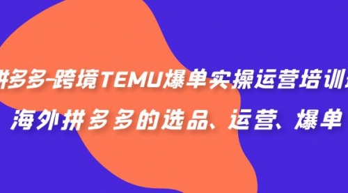 【副业项目7128期】拼多多-跨境TEMU爆单实操运营培训班，海外拼多多的选品、运营、爆单-青简副业网