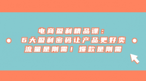 【副业项目7132期】电商盈利精品课：6大盈利，密码让产品更好卖，流量是刚需-青简副业网