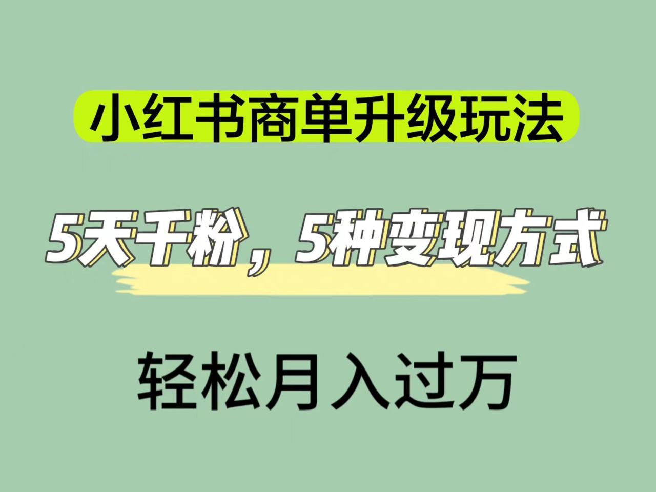 【副业项目7497期】小红书商单升级玩法，5天千粉，5种变现渠道，轻松月入1万+-青简副业网