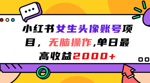 【副业项目7177期】小红书女生头像账号项目，单日最高2000+-青简副业网