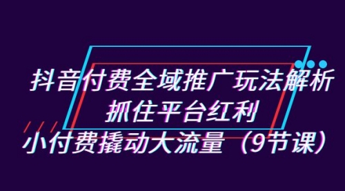 【副业项目7305期】抖音付费全域推广玩法解析：抓住平台红利，小付费撬动大流量（9节课）-青简副业网