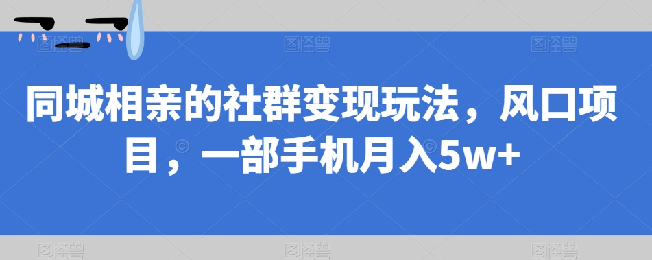 【副业项目7512期】同城相亲的社群变现玩法，风口项目，一部手机月入5w+【揭秘】-青简副业网