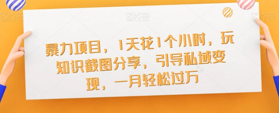【副业项目7544期】暴力项目，1天花1个小时，玩知识截图分享，引导私域变现，一月轻松过万【截图】-青简副业网