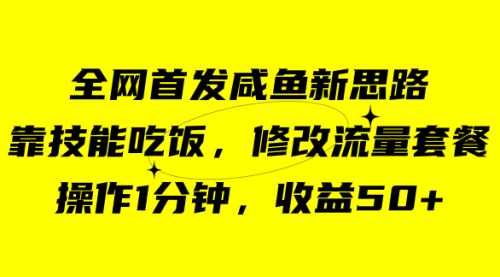 【副业项目7720期】咸鱼冷门新玩法，靠“技能吃饭”，修改流量套餐，操作1分钟，收益50+-青简副业网