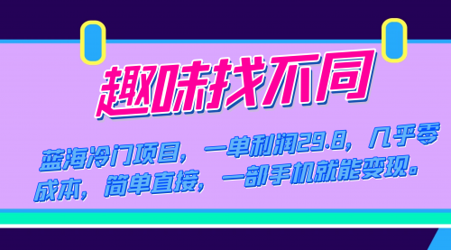 【副业项目7745期】蓝海冷门项目，趣味找不同，一单利润29.8，几乎零成本，一部手机就能变现-青简副业网